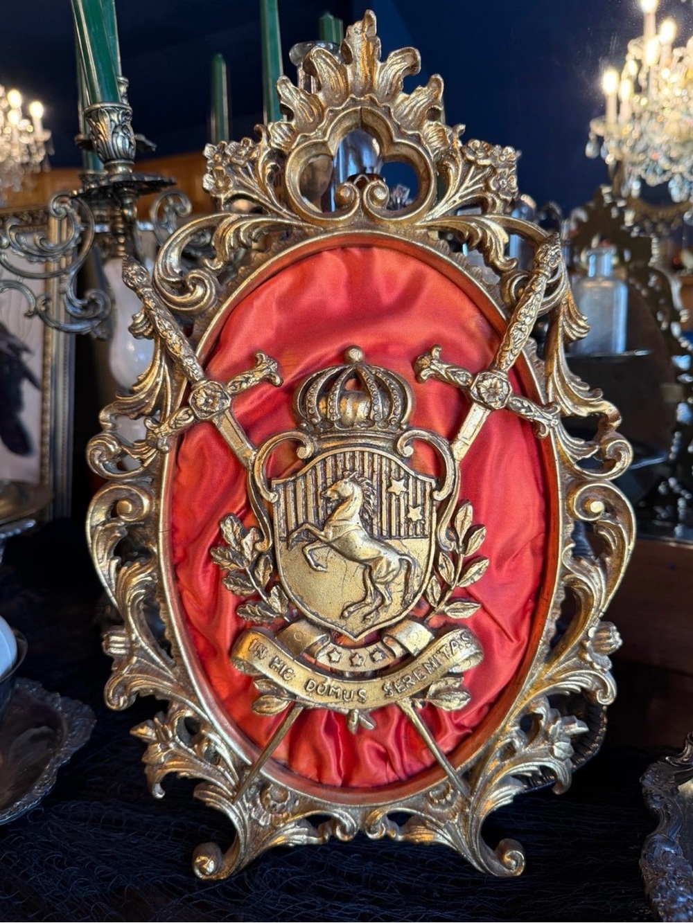 MCM Hollywood Regency Vintage Crest Medieval Wall Crest Art Ornate Gold